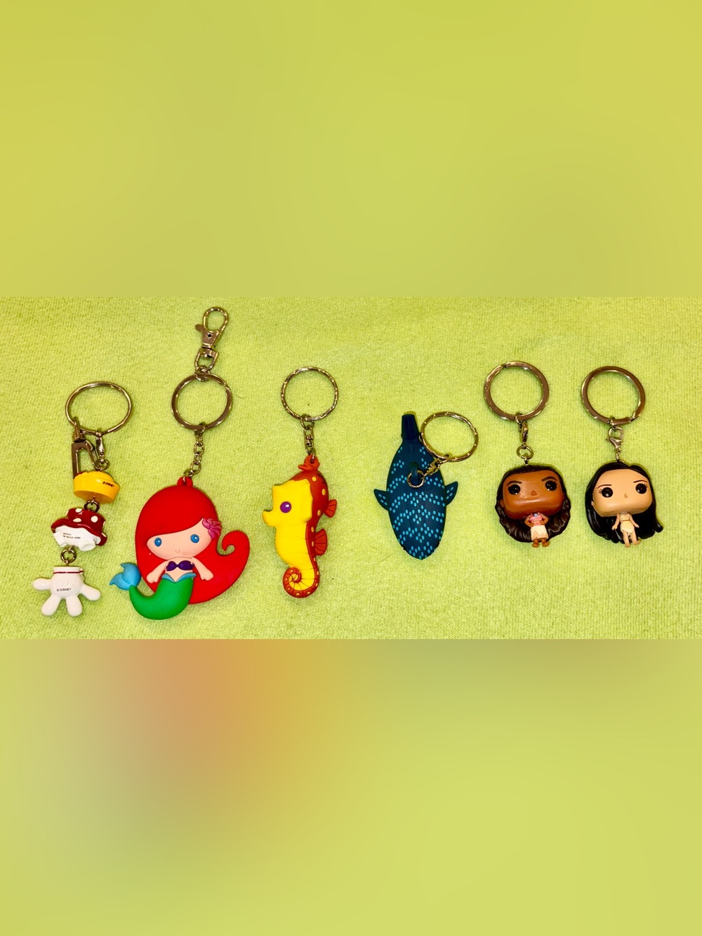 6 - Disney 3D Figural Bag Clip Keychains -Ariel Sheldon Destiny Moana Pocahontas